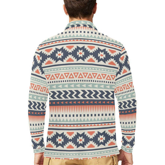 Tribal Aztec vintage pattern Long Sleeve Polo Shirt For Men's