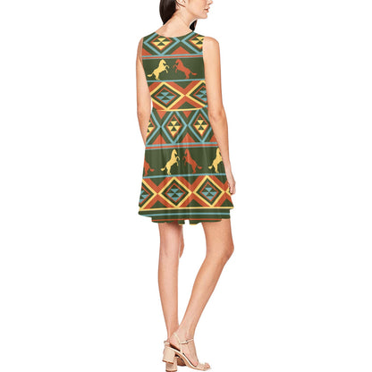 Horse Western Pattern Sleeveless Dress