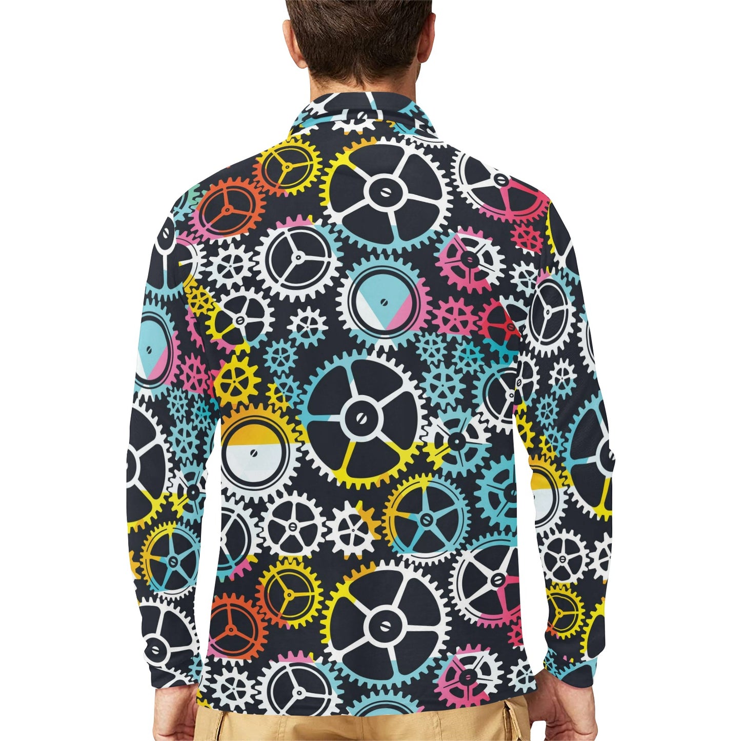 Mechanic Pattern Print Design 02 Long Sleeve Polo Shirt For Men's
