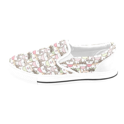 Shiba Inu Print Design LKS305 White Slip Ons Canvas Women's Shoes