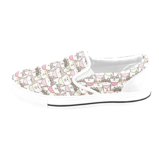 Shiba Inu Print Design LKS305 White Slip Ons Canvas Women's Shoes