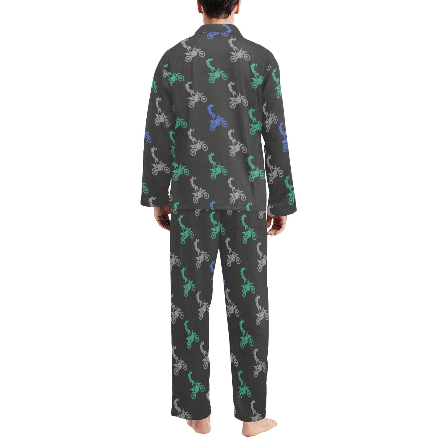 Motocross Pattern Print Design 02 Men's Long Pajama Set