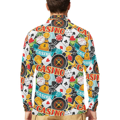 Casino Pattern Print Design 03 Long Sleeve Polo Shirt For Men's