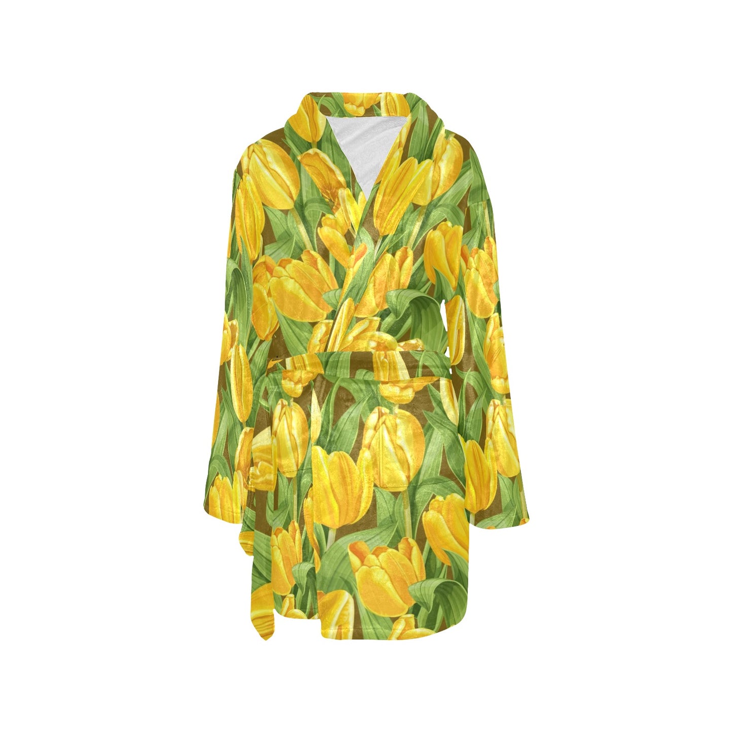 Tulip Yellow Pattern Print Design TP010 Women's Fleece Robe