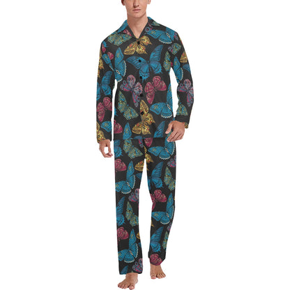 Butterfly Mandala Style Men's Long Pajama Set