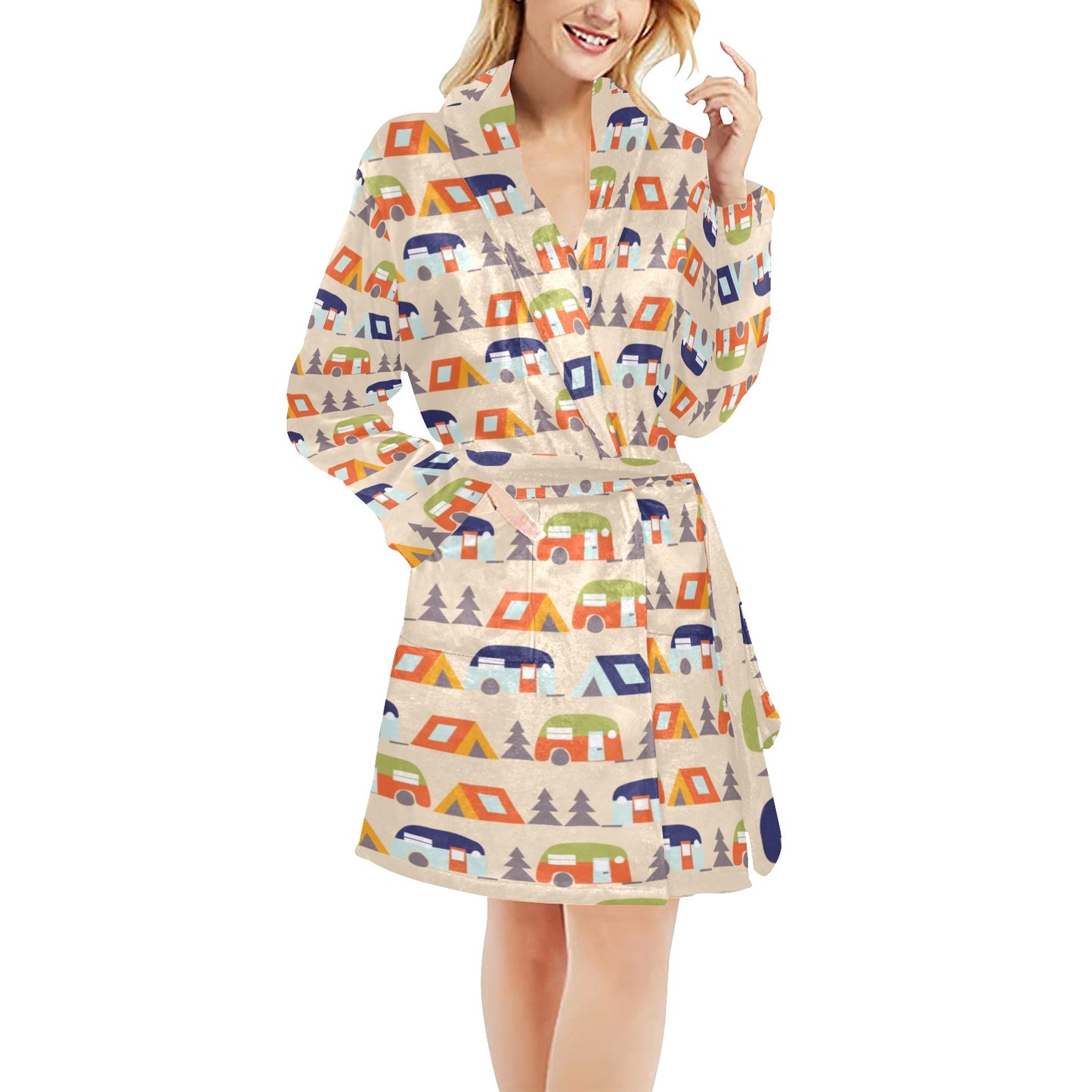 Camper Tent Pattern Print Design 03 Women's Fleece Robe