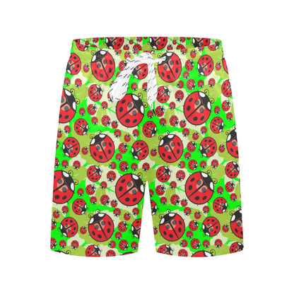 Ladybug with Leaf Print Pattern Men's Swim Trunks Beach Shorts