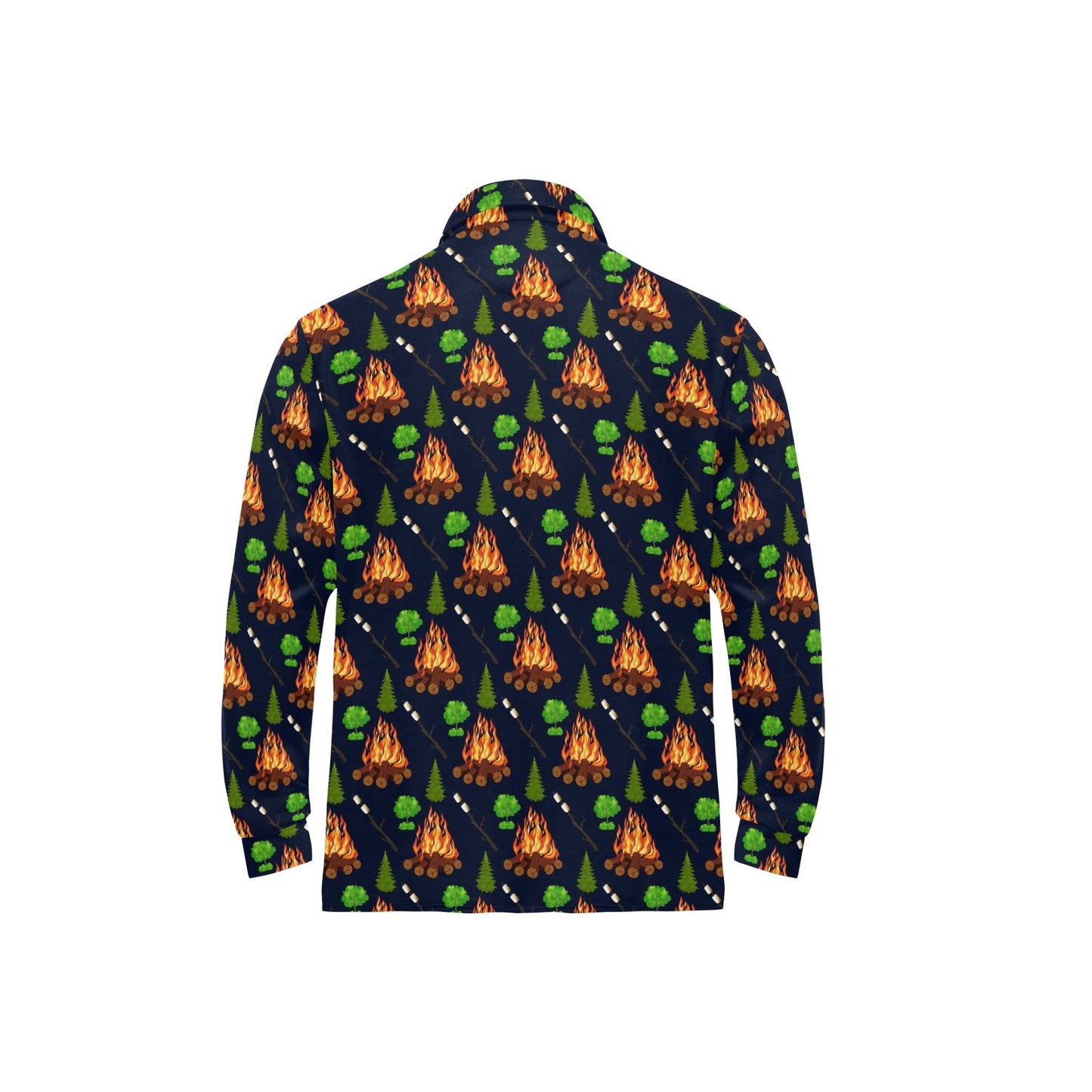 Camfire marshmallow Camping Design Print Long Sleeve Polo Shirt For Men's