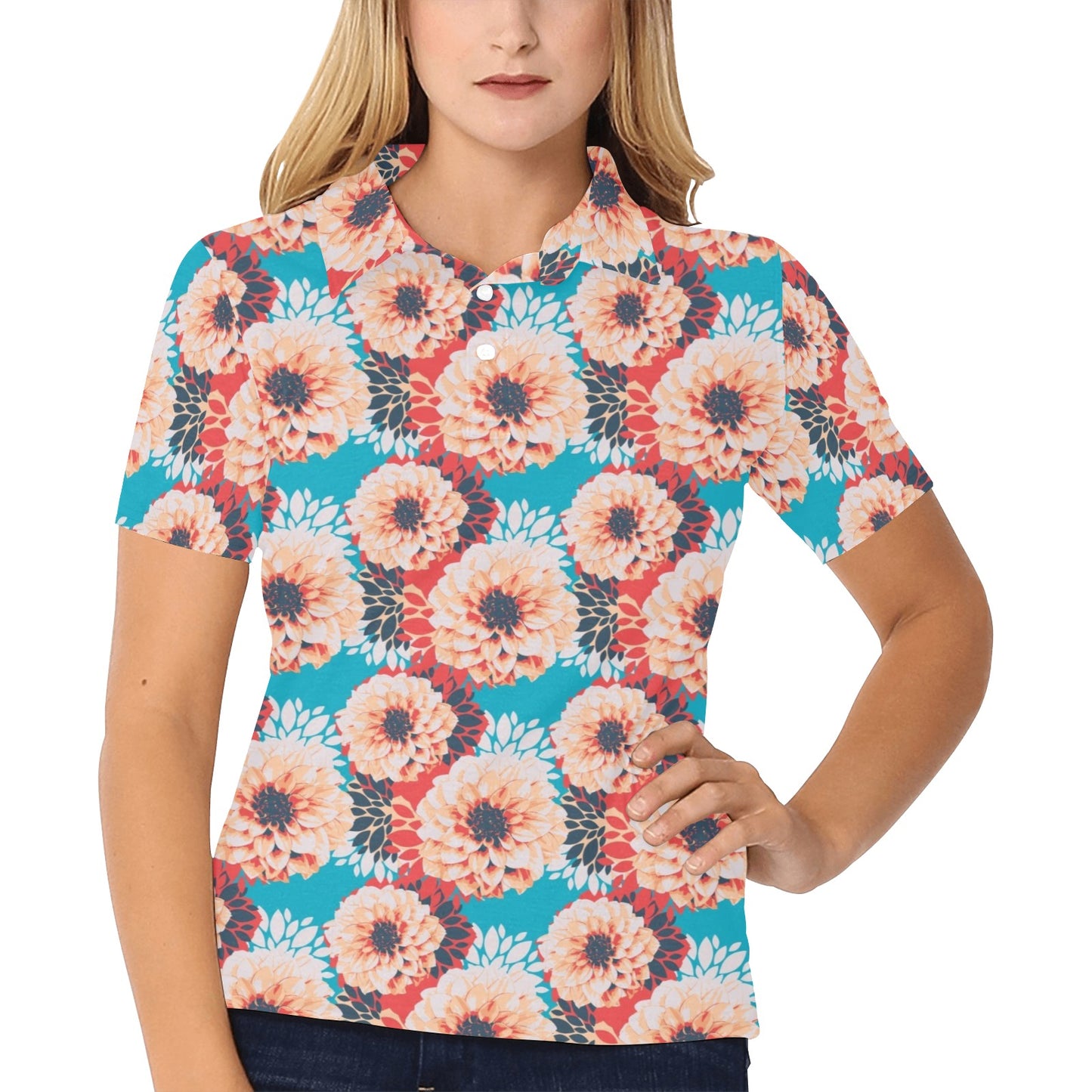 Dahlia Pattern Print Design DH05 Women's Polo Shirt