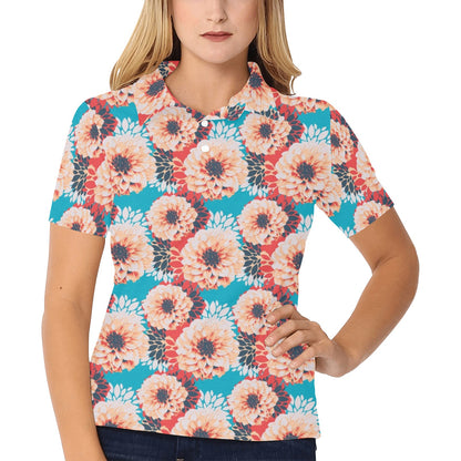 Dahlia Pattern Print Design DH05 Women's Polo Shirt