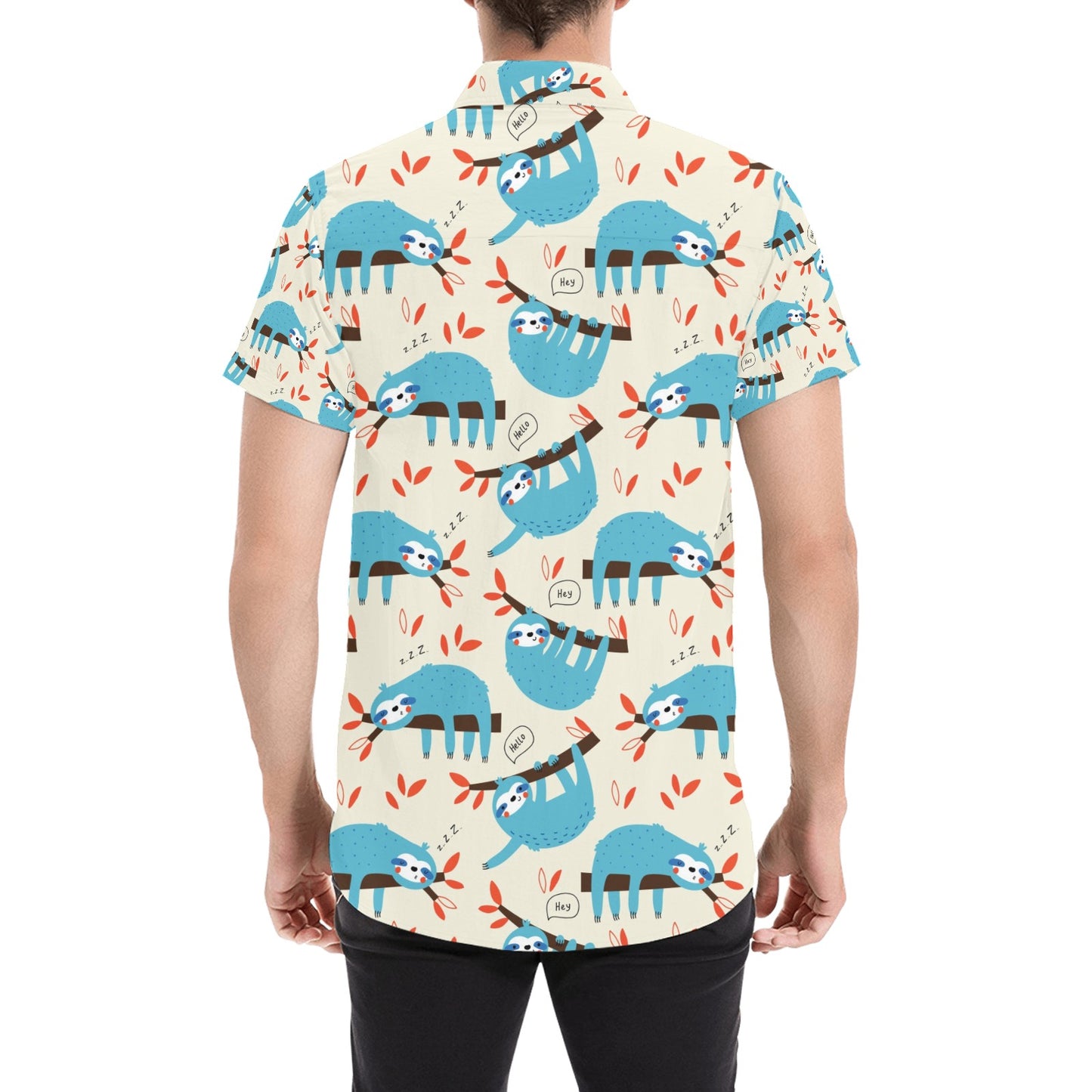 Sloth Print Design LKS3011 Men Short Sleeve Button Up Shirt