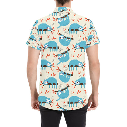 Sloth Print Design LKS3011 Men Short Sleeve Button Up Shirt
