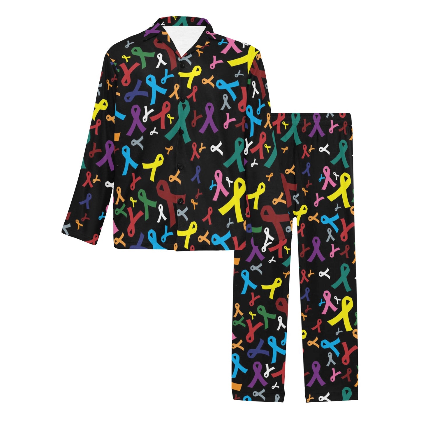 Cancer Awareness Pattern Print Design 03 Men's Long Pajama Set