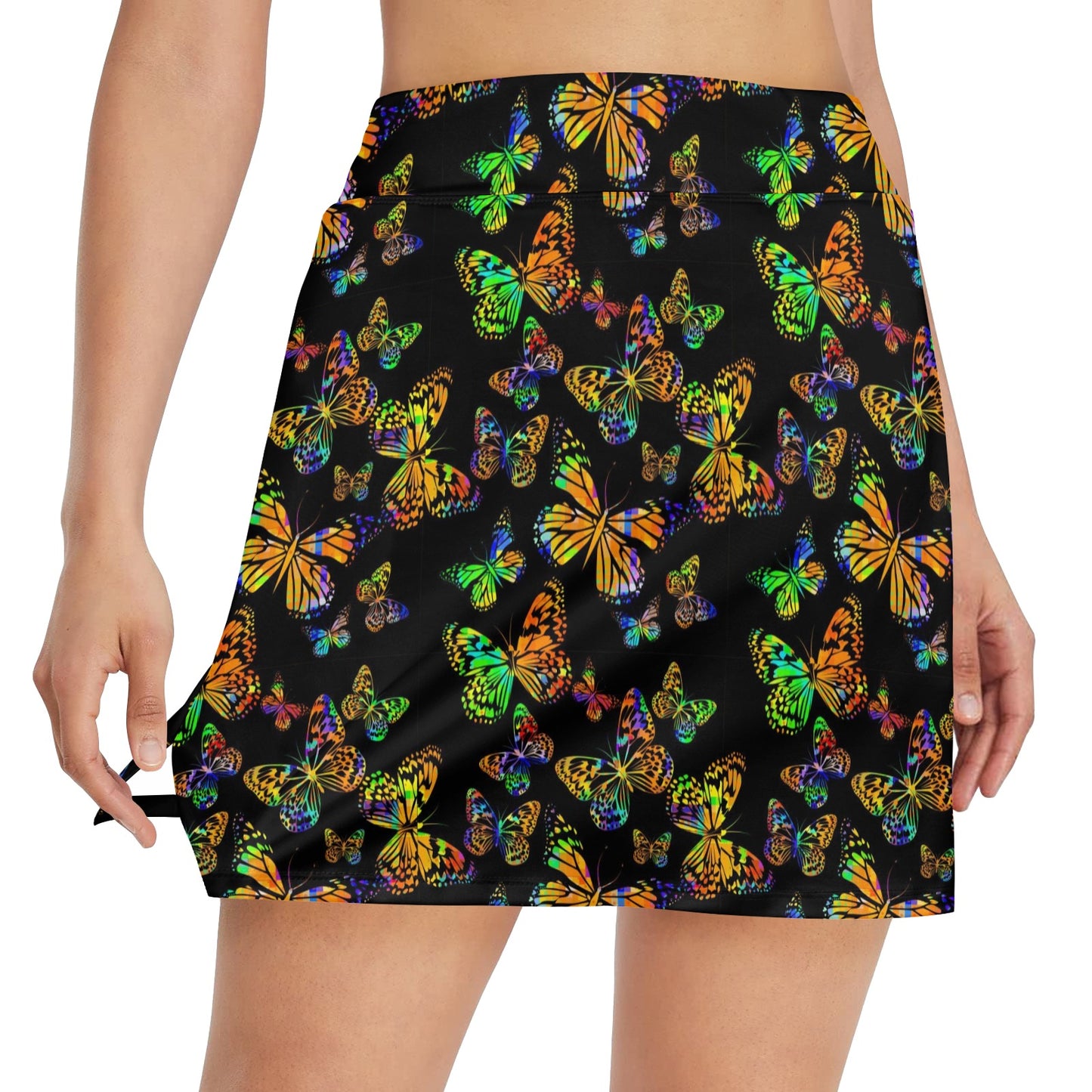 Butterfly Neon Color Print Pattern 17" Golf & Pickleball Skort with Pockets