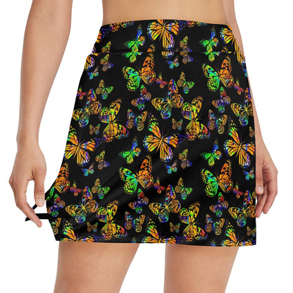 Butterfly Neon Color Print Pattern 17" Golf & Pickleball Skort with Pockets