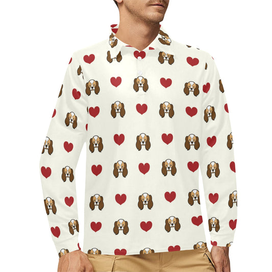 Cavalier King Charles Spaniels Pattern Print Design 01 Long Sleeve Polo Shirt For Men's