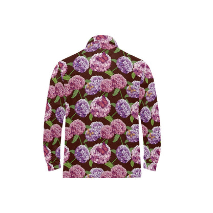 Hydrangea Pattern Print Design HD08 Long Sleeve Polo Shirt For Men's