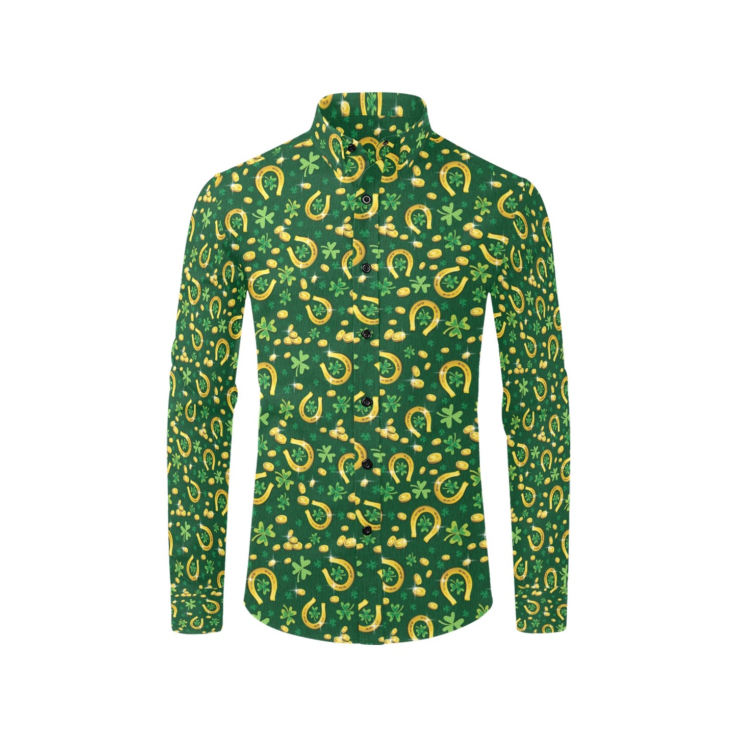 Shamrock Horse Shoes Saint Patrick's Day Print Design LKS307 Men's Long Sleeve Dress Shirt