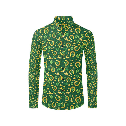 Shamrock Horse Shoes Saint Patrick's Day Print Design LKS307 Men's Long Sleeve Dress Shirt
