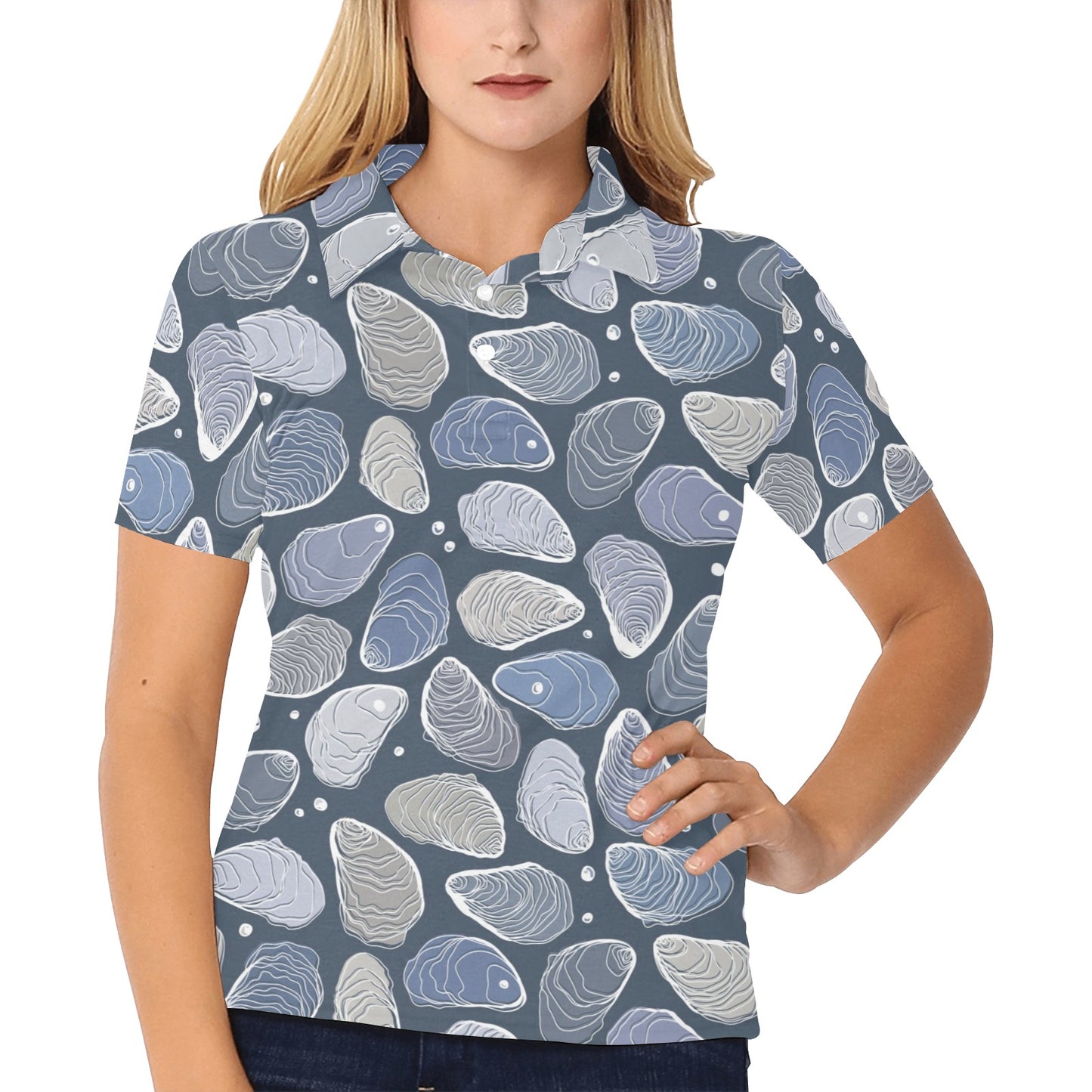 Oyster Pattern Print Design 02 Women's Polo Shirt