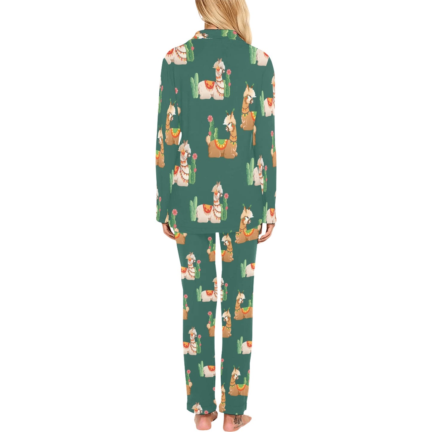 Llama Cactus Pattern Print Design 07 Women's Long Pajama Set