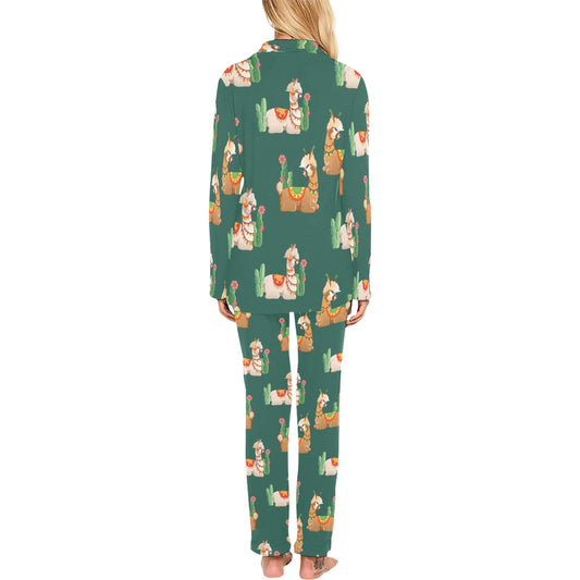 Llama Cactus Pattern Print Design 07 Women's Long Pajama Set
