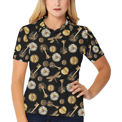 Steampunk Key Dragonfly Print Design LKS303 Women's Polo Shirt