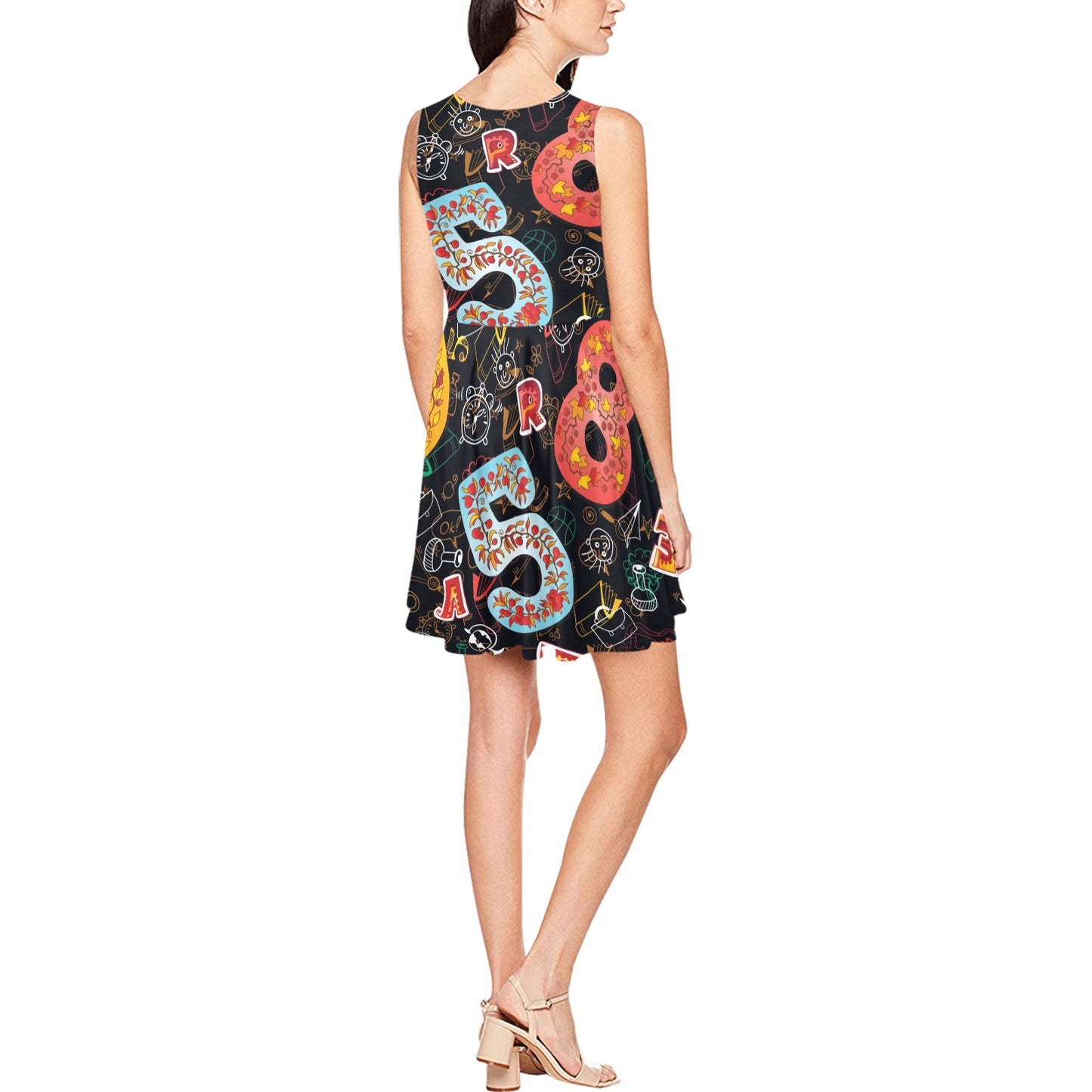 Number Pattern Print Design A03 Sleeveless Dress