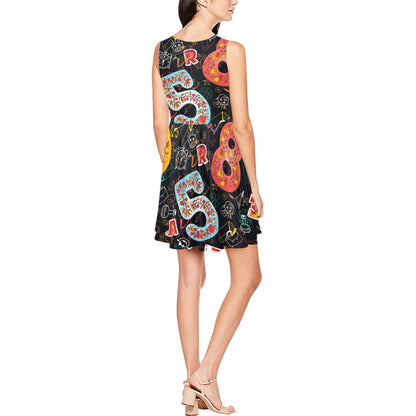 Number Pattern Print Design A03 Sleeveless Dress