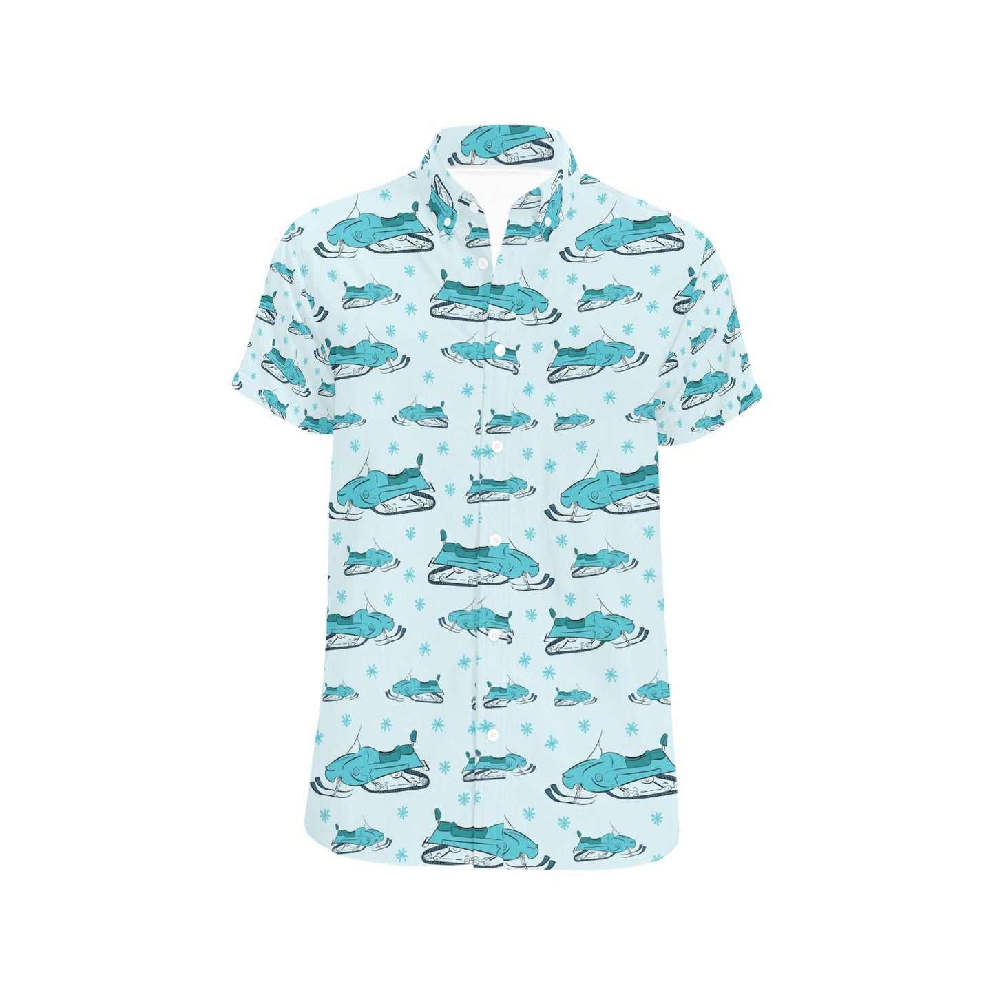 Snowmobile Print Design LKS301 Men Short Sleeve Button Up Shirt