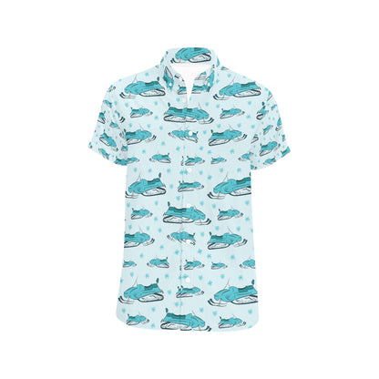 Snowmobile Print Design LKS301 Men Short Sleeve Button Up Shirt