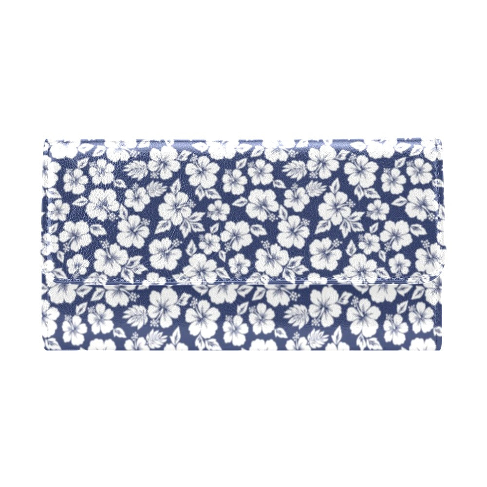 Hibiscus Blue Hawaiian Flower Style Women's Trifold Wallet