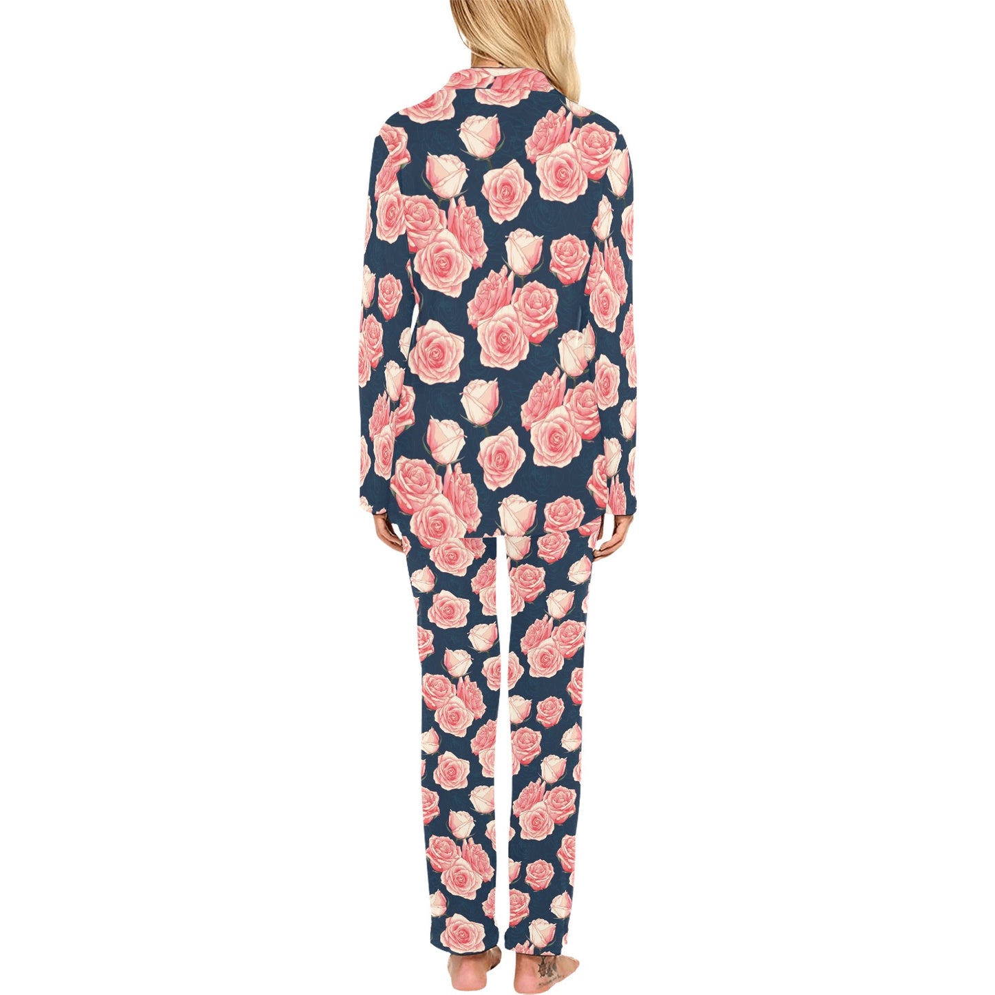 Rose Pattern Print Design A03 Women's Long Pajama Set