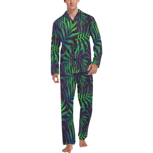 Palm Leaves Pattern Print Design PL01 Men's Long Pajama Set