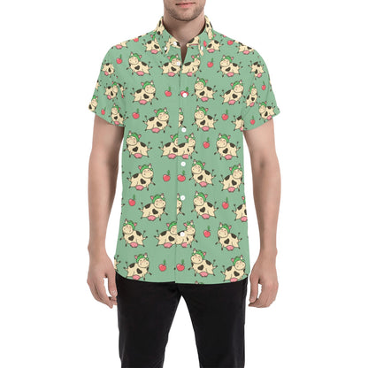 Cattle Print Design LKS402 Men Short Sleeve Button Up Shirt
