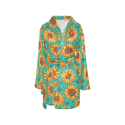 Sunflower Pattern Print Design SF013 Women's Fleece Robe