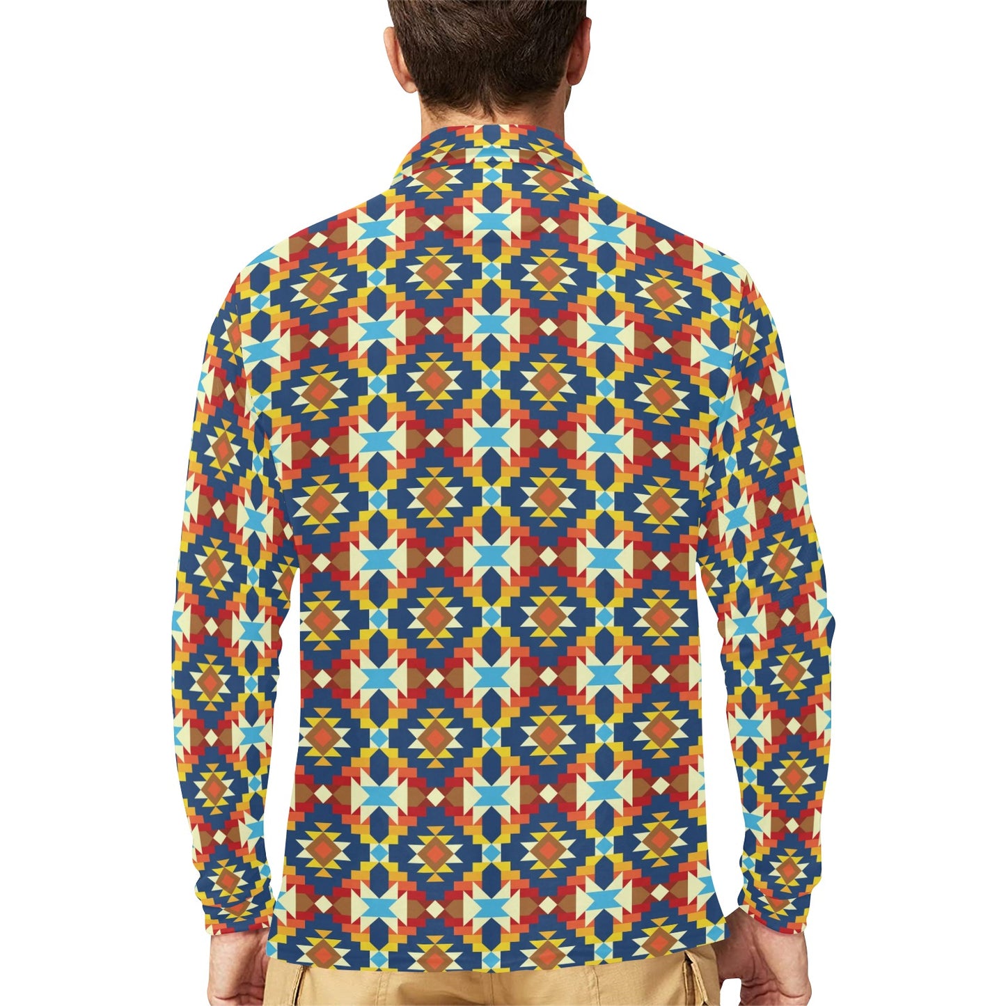 Aztec Pattern Print Design 01 Long Sleeve Polo Shirt For Men's