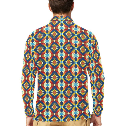 Aztec Pattern Print Design 01 Long Sleeve Polo Shirt For Men's