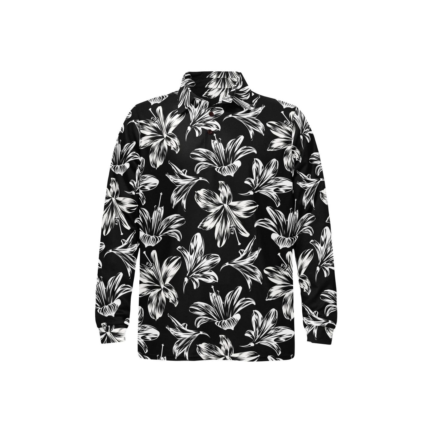 Amaryllis Pattern Print Design AL04 Long Sleeve Polo Shirt For Men's