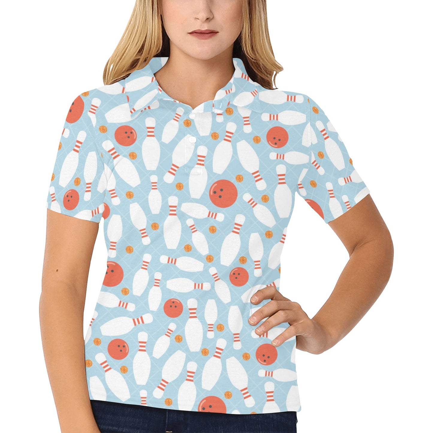 Bowling Pattern Print Design 09 Women's Polo Shirt