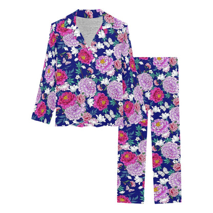 Dahlia Pattern Print Design DH013 Women's Long Pajama Set