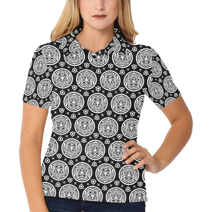 Calendar Aztec White Black Print Pattern Women's Polo Shirt