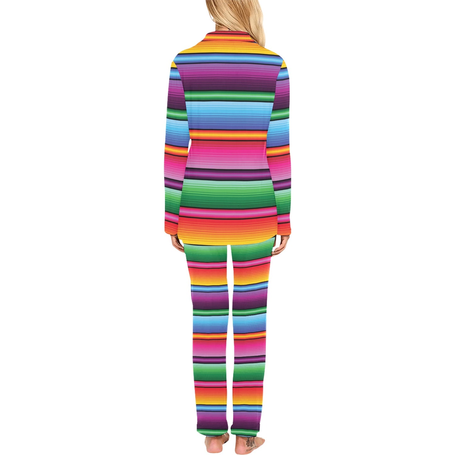 Mexican Blanket Colorful Print Pattern Women's Long Pajama Set