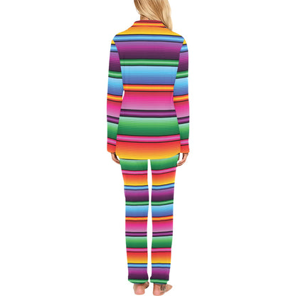 Mexican Blanket Colorful Print Pattern Women's Long Pajama Set