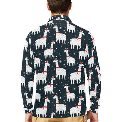 Alpaca Pattern Print Design 04 Long Sleeve Polo Shirt For Men's