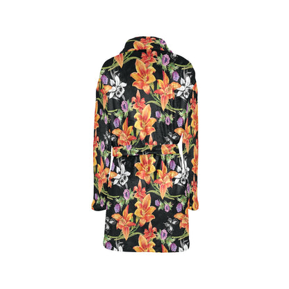 Tropical Flower Pattern Print Design TF02 Women's Fleece Robe