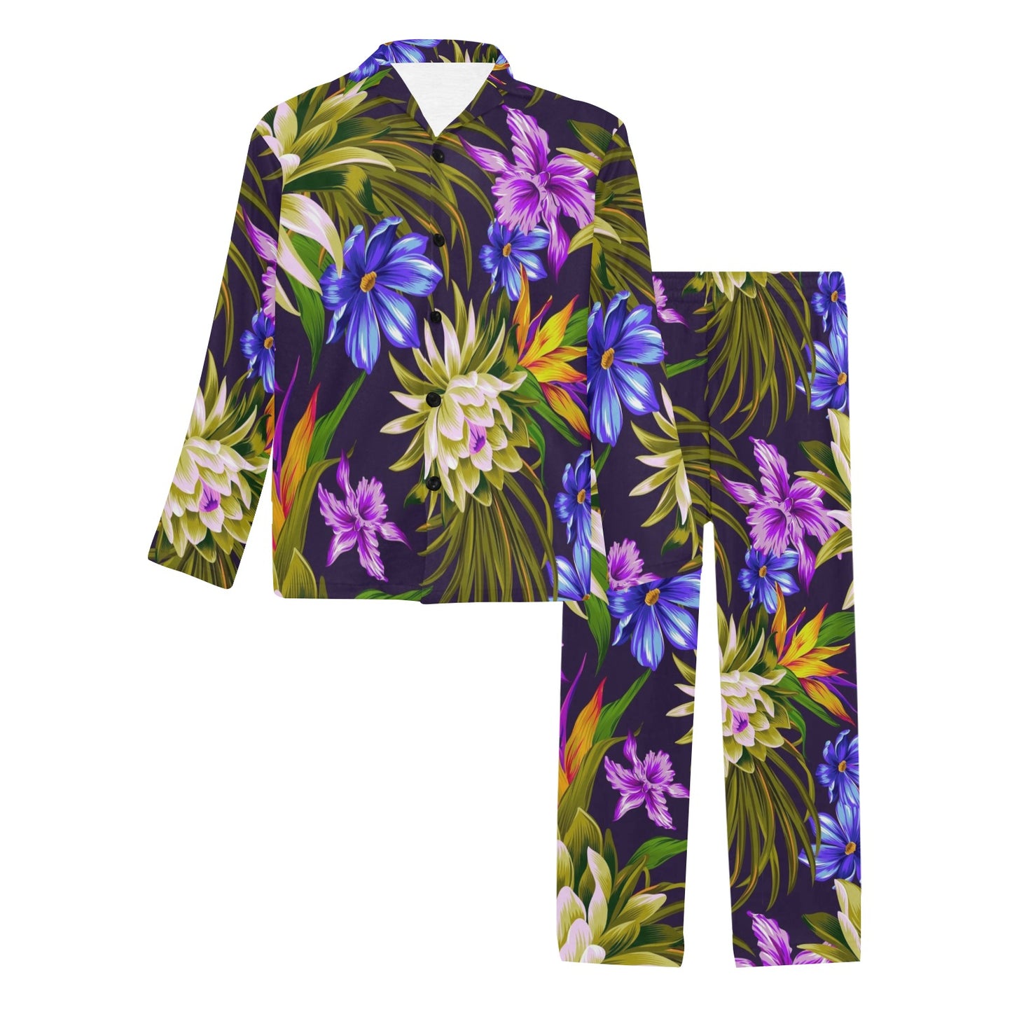 Water Lily Pattern Print Design WL08 Men's Long Pajama Set