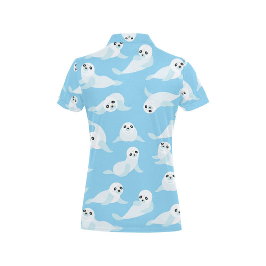 Sea Lion Cute Pattern Print Design 03 Women's Polo Shirt