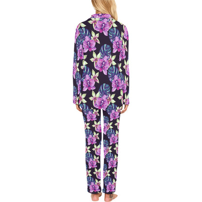 Orchid Pattern Print Design OR010 Women's Long Pajama Set