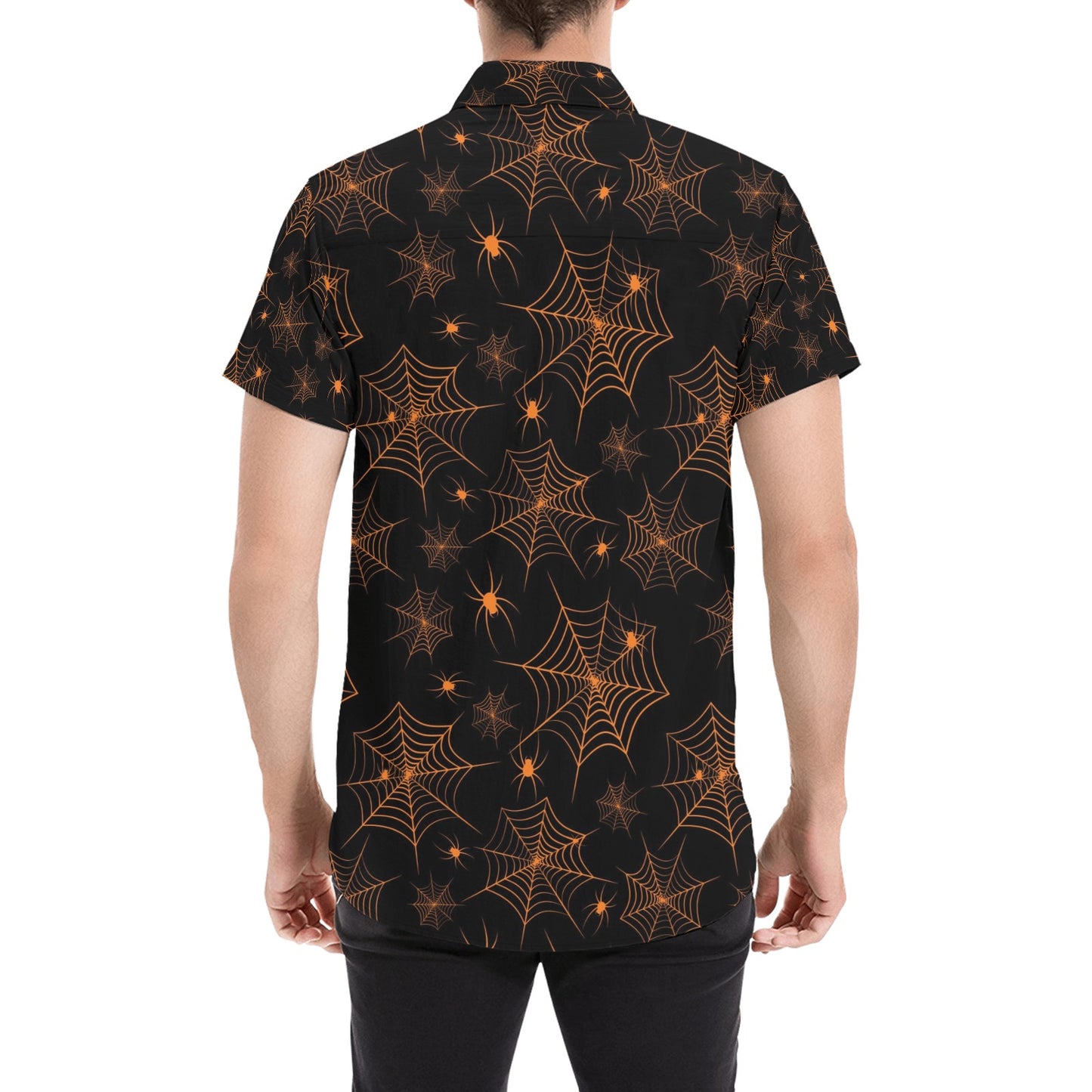Spider Web Print Design LKS306 Men Short Sleeve Button Up Shirt